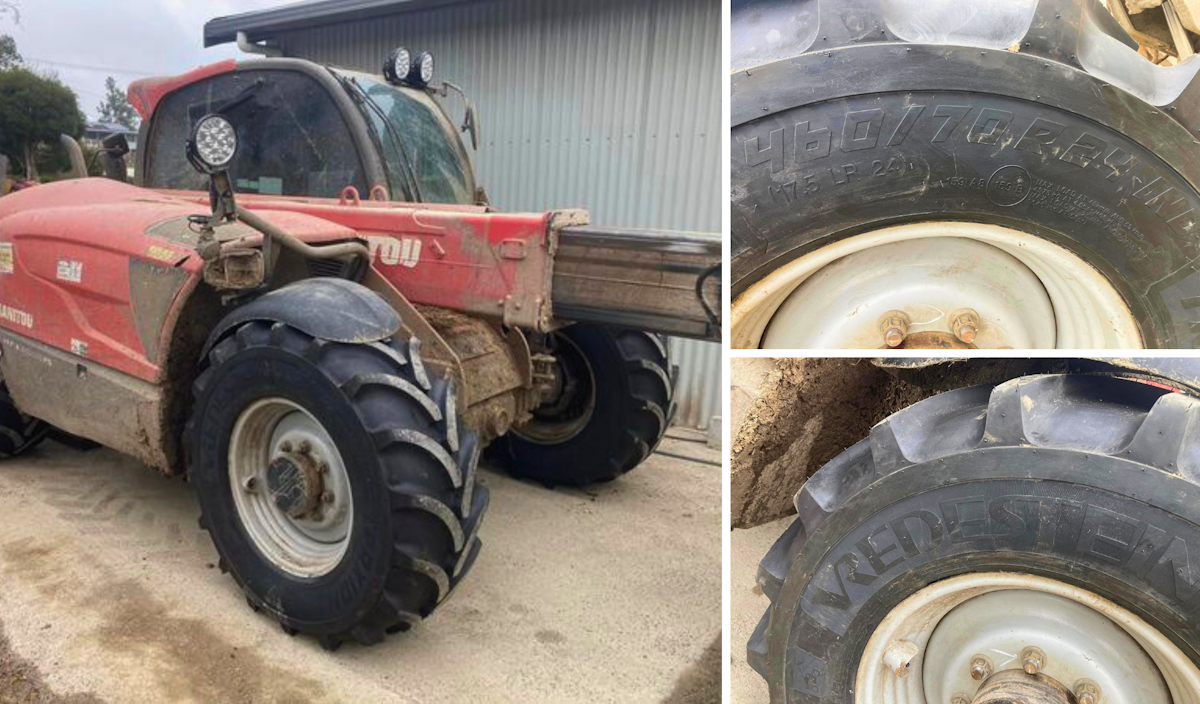 Telehandler needing a tyre replacement